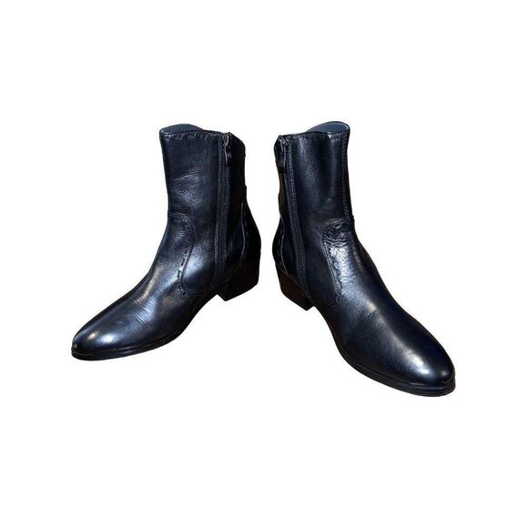 Everybody B.Z. Moda Black Leather Diagonal Seams Side Zip Ankle Boots SZ 36/6 - Picture 4 of 13